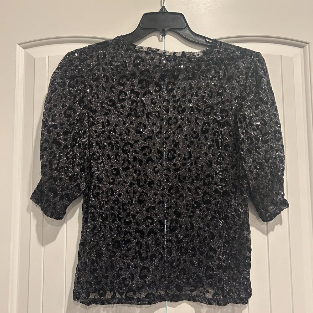 Zara Black Leopard Print Sheer Blouse Women’s Size M - Picture 5 of 6
